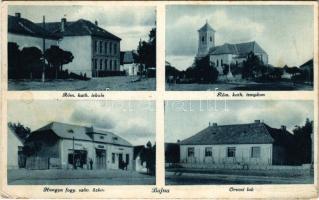 1937 Bajna, Római katolikus templom és iskola, Orvosi lak, Hangya szövetkezet üzlete és saját kiadása (tűnyomok / pin marks)