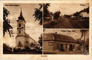 1940 Ároktő, Római katolikus templom, Fő utca, Hangya szövetkezet üzlete és saját kiadása (ragasztónyom / glue marks)