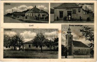 Csót, Újtelep, Kultúrház, Evangélikus templom, Hangya szövetkezet üzlete és saját kiadása (fa)