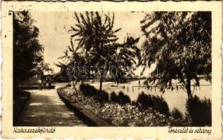 1942 Kakasszékfürdő (Orosháza), tó részlet és sétány, hátoldalon fürdő reklám