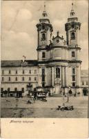 1907 Eger, Minorita templom, piac, Grosz Soma, Glück József üzlete. Baross nyomda kiadása (EK)