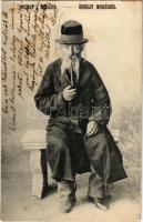 1924 Üdvözlet Munkácsról. Zsidó férfi pipával, Judaika / Greetings from Mukachevo. Jewish man smoking a pipe. S.M.P. Cracovie Deposé 1914-4. Judaica (fl)