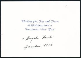 Angelo Acerbi (1925-) pápai prelátus, érsek, vatikáni diplomata, magyarországi szolgálattal, autográf aláírása