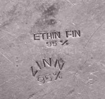 Szecessziós nőalakkal díszített ón kínáló, jelzett, 25x18 cm