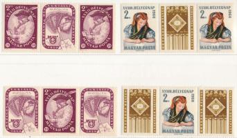 1959-1960 Bélyegnap kiadások 2-2 klf állású szelvényes hármascsíkban