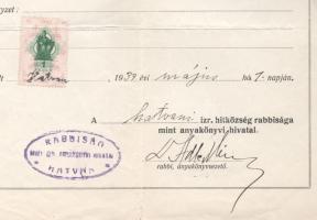 Adler Vilmos (1867-1944) hatvani rabbi, Holocaust áldozat aláírása halotti jegyzéken