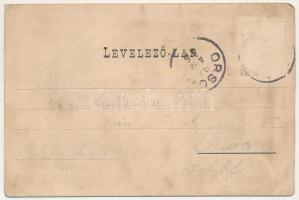 1898 Tihany, Üdvözlet Balatonfüredről, apátság, gőzhajó. Art Nouveau, floral, litho (ázott / wet dam...