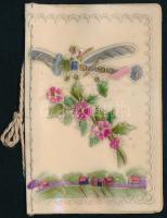 1930 Újévi üdvözlő kártya kaucsuk borítás, benne hímzett repülőgéppel díszítve 9 cm