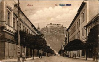 Déva, Strada Regina Maria / Mária királyné útja, vár / street view, castle (Rb)