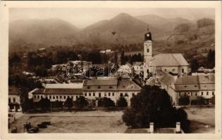 1940 Nagybánya, Baia Mare; látkép, templom, piac, Steinfeld üzlete / general view, church, market, shops + "1940 Nagybánya visszatért" So. Stpl.
