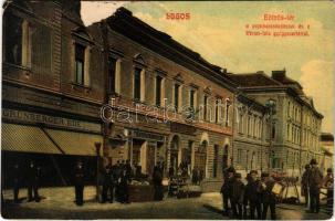 1914 Lugos, Lugoj; Eötvös tér, Veres-féle Sas gyógyszertár, piac, Grünberger Ede üzlete, Szidon Józs...