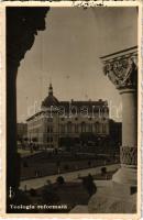 Kolozsvár, Cluj; Teologia reformata, Farmacie / Református Teológiai Intézet, Gyógyszertár, Bindácz, Sallak üzlete / Protestant Theological Institute, pharmacy, shops + "Dr. Cseresznyés Gyula gyógyszertára Kolozsvár" (EK)
