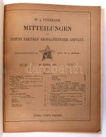 Dr. A. Petermanns [Geographische] Mitteilungen aus Justus Perthes' Geographischer Anstalt. 46. Band, 1900. IV., Hozzákötve: 48. Band, 1902. VII. Hozzákötve: Geographischer Anzeiger. III. Jahrgang. Juli. 1902. Hozzákötve: 48. Band, 1902. X. Hozzákötve: Geographischer Anzeiger. III. Jahrgang. Oktober 1902. Hozzákötve: 48. Band 1902. XI. Hozzákötve: Geographischer Anzeiger. III. Jahrgang. November 1902. Hozzákötve: 53. Band, 1907. XII. Hozzákötve: Geographischer Litteratur-Bericht für 1907. Gotha, 1900-1909., Justus Perthes, 73-96+57-72 p.+1 t.;+49-64+173-196+121-136 p.+1 t.;+145-168+113-128 p.+1 t.; +97-112+217-244+169-184 p.+1 t.;+145-160+245-268 +185-208+161-176+VI+269-292+XIV+217-240 p.+2 t.; 73-96+65-72+81-88+17-20 p.+2 t.+97-120+89-112+21-24 p.+7 (térkép-mellékletek, tokban, a kötet végén) t. Kötet végén, a tokban: Lord Cromer: Das heutige Aegypten, 5 sztl. lev. Német nyelven. Átkötött modern műbőr-kötésben.