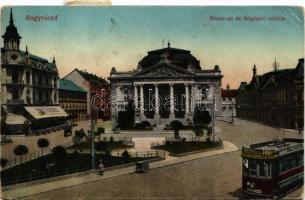 1940 Nagyvárad, Oradea; Bémer tér, Szigligeti színház, EMKE kávéház, Adria biztosító, villamos Wallerstein, Janky üzletének reklámjával. Vasúti levelezőlapárusítás 55. sz. 1916. / square, theatre, café, insurance company, tram with shop advertisements (EB)