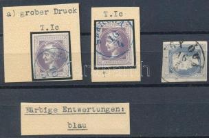 1867 3 db Hírlapbélyeg közte 2 kék bélyegzéssel