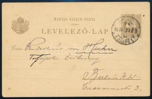 1896 Milleniumi 2kr díjjegyes képeslap vasúti bélyegzéssel Berlinbe