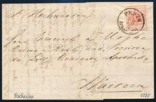 1855 3kr HP III számlalevélen "PESTH" - "WAITZEN"