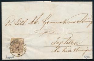 1852 6kr HP I lilliputi vágással levélen "HERMANNSTADT" - Toplitza bei Vaida Hunyad