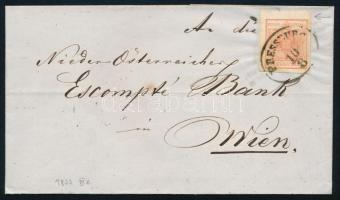 1857 3kr MP III felső ívszéllel, kis lemezhibával "PRESSBURG" - Wien