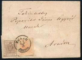 ~1855 3kr MP III + 6kr MP III levélen "PESTH Abends" - "ARAD"