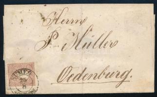 1860 10kr II. kis festékfolttal levélen "SÜMEG" - Oedenburg