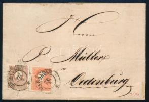 1860 10kr II. kis festékfolttal + 5kr II. levélen "WARASDIN" - Oedenburg