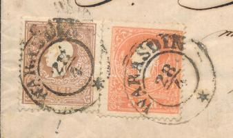 1860 10kr II. kis festékfolttal + 5kr II. levélen "WARASDIN" - Oedenburg