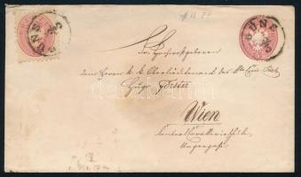 ~1864 5kr díjjegyes boríték 5kr díjkiegészítéssel "GÜNS" - "WIEN"