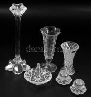 6 darab váza, gyertyatartó, ékszertartó, közte jelzettek, m: 23 cm alatt