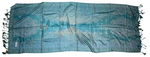 Pashmina türkizkék-ezüstös stóla, 70x200 cm