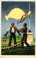1940 Magyar öröm, magyar bánat. Kiadja az Ereklyés Országzászló Nagybizottsága / Hungarian irredenta propaganda art postcard, Treaty of Trianon (EK)