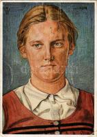 1938 BDM-Führerin aus Kärnten. Deutscher Blutadel in aller Welt / WWII German NS (nazi) propaganda art postcard, swastika. s: W. Willrich (gyűrődések / creases)