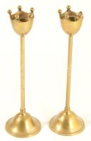 Réz gyertyatartó pár, egyiken gömb hiánnyal, m: 26 cm