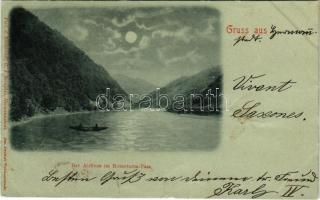 1899 Vöröstorony-szoros, Rotenturmpass; Der Altfluss. G. A. Seraphin, Jos. Drotleff / folyó este holdfényben / river at night in moonlight (vágott / cut)