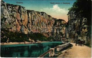 1917 Orsova, Kazán-szoros részlet. Vasúti levelezőlapárusítás 19. sz.-1916 / Kasanpartie / gorge + "K.u.k. Briefzensurstelle Temesvár" (EK)