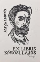 2 db ex libris: Varga Nándor Lajos (1895-1978): Ex libris Kőrösi Lajos. Fametszet, papír, jelzett. 1...