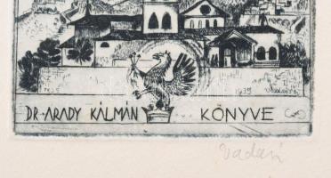Vadász Endre (1901-1944): Dr. Arady Kálmán könyve (ex libris). Rézkarc, papír, jelzett. Hátoldalán a...