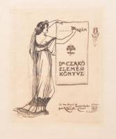 Crane, Walter (1845-1915): Dr. Czakó Elemér könyve (ex libris). Rézkarc, papír. Jelzett a karcon. 9x7 cm