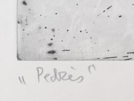 Wrabel (Vrábel) Sándor (1926-1992): Pedzés (vadászat témájú grafika). Hidegtű, papír, jelzett, üvege...