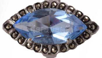 Ezüst (Ag) gyűrű kék kő berakással, m:55, jelzett, bruttó 6,5g