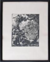 Megyesi (Medgyesi) Schwartz Antal (1897-1978): Jelenet (cím nélkül). Rézkarc, papír, jelzett, üvegez...