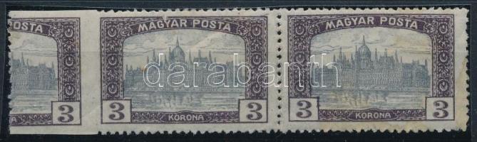 1919 Magyar Posta 3K pár, a fogazóléc látványosan megugrott (betapadásnyomok / gum disturbance)