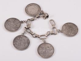 Belga ezüst (Ag) érmés karkötő, jelzett, nettó 77g