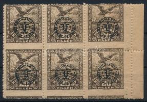 Debrecen II. 1921 20f ívszéli hatostömb nagyon látványosan elfogazva, Bodor vizsgálójellel