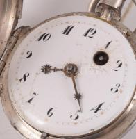 Antik ezüst (Ag) tokos kulcsos zsebóra, kulccsal, működő jelzett szerkezettel, sérült számlappal, d:...