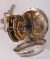 Antik ezüst (Ag) tokos kulcsos zsebóra, kulccsal, működő jelzett szerkezettel, sérült számlappal, d:...