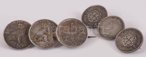 2 darab belga ezüst (Ag) érmés bross, bruttó 12g