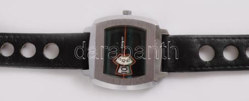 Frésard space age karóra, mechanikus, működik, szíjjal, karcokkal, 35x32 mm