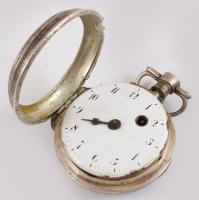 Ezüst (Ag) tokos antik zsebóra, hiányos, sérült, nem működik, d: 45mm, bruttó 70,5g