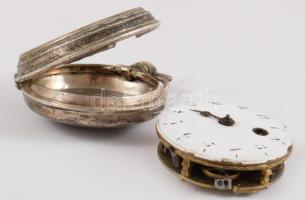 Ezüst (Ag) tokos antik zsebóra, hiányos, sérült, nem működik, d: 45mm, bruttó 70,5g